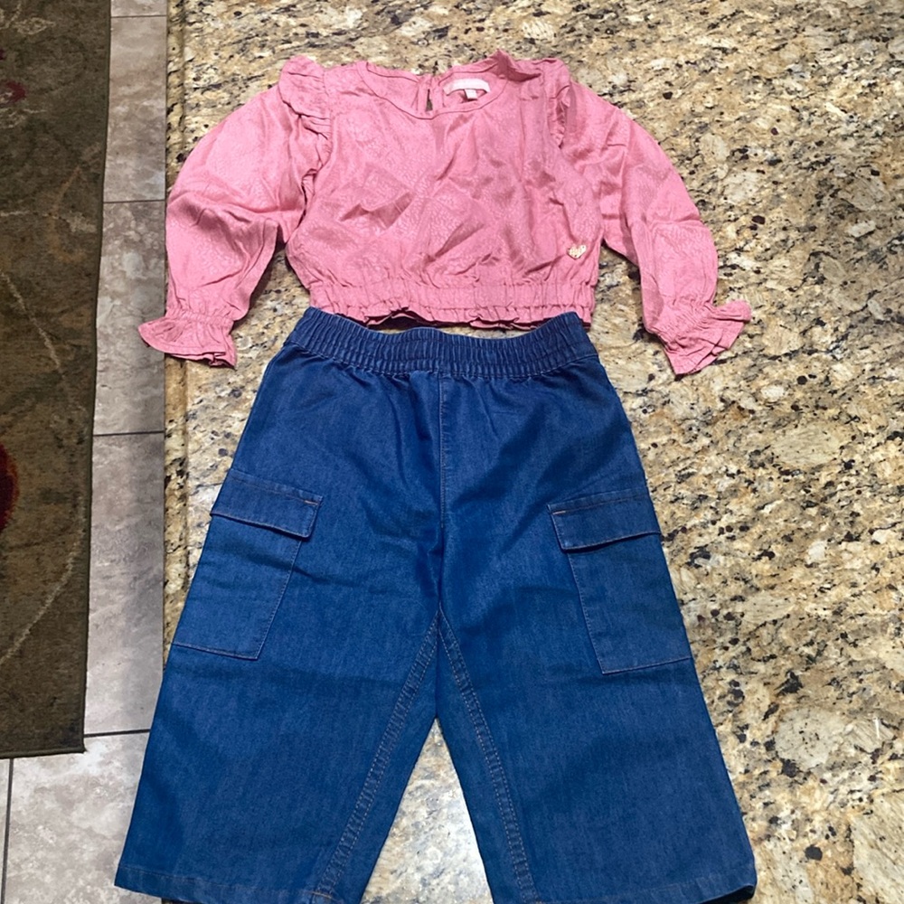BCBG Girls 2T Pink Top and Blue Denim Set